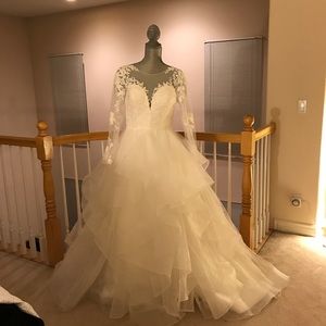 Illusion neckline long sleeve wedding dress